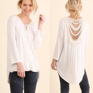 NEW White Surplice Tunic With Lace Trim
